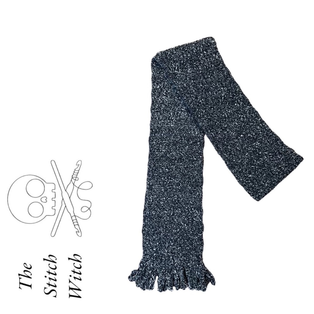 HAND CROCHETED Super Soft Plush Chenille Extra Long Scarf in Black Speckle